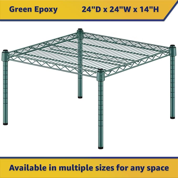 24" x 24" x 14" Green Epoxy Wire Storage Shelf, Dunnage Rack, Commercial 1 Tier Small Shelf