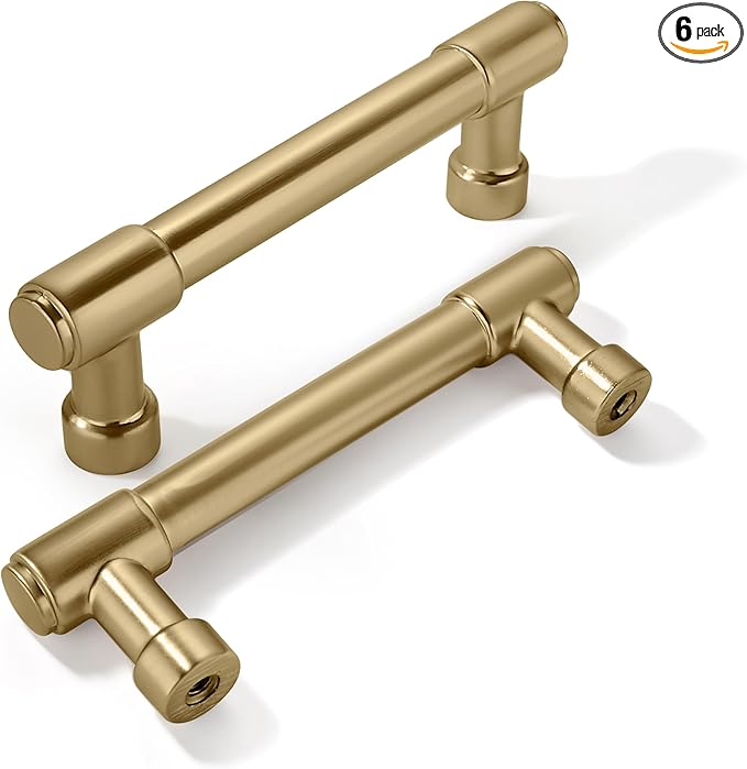 khtumeware 6 Pack Brushed Brass Cabinet Pulls 3 Inch(76MM) Hole Centers Kitchen Brushed Gold Cabinet Handles Cabinet Hardware Kitchen Handles for Cabinets Cupboard Handles Drawer Pulls