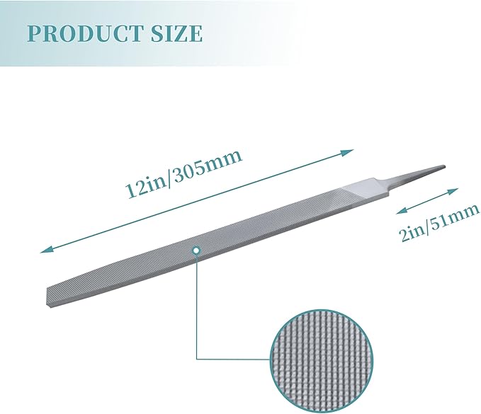 12-Inch Flat Double Cut Bastard Without Handle File for Metal Files (1 Count)