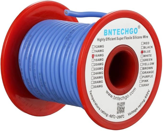 BNTECHGO 16 Gauge Silicone Wire Spool 50 ft Blue Flexible 16 AWG Stranded Tinned Copper Wire