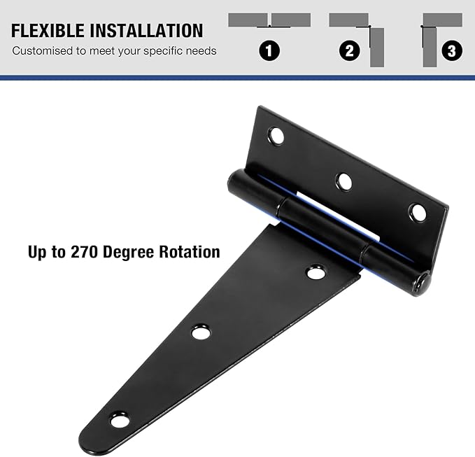 6 Inch Gate Door Hinges T-Strap Shed Hinge Heavy Duty 4 Pack Barn Farm Fence Tee Hinges for Doors Outdoor Kitchen Wood Cabinet Interior Exterior Window Bar Shop Matte Blake Door Hinge Hardware Kit
