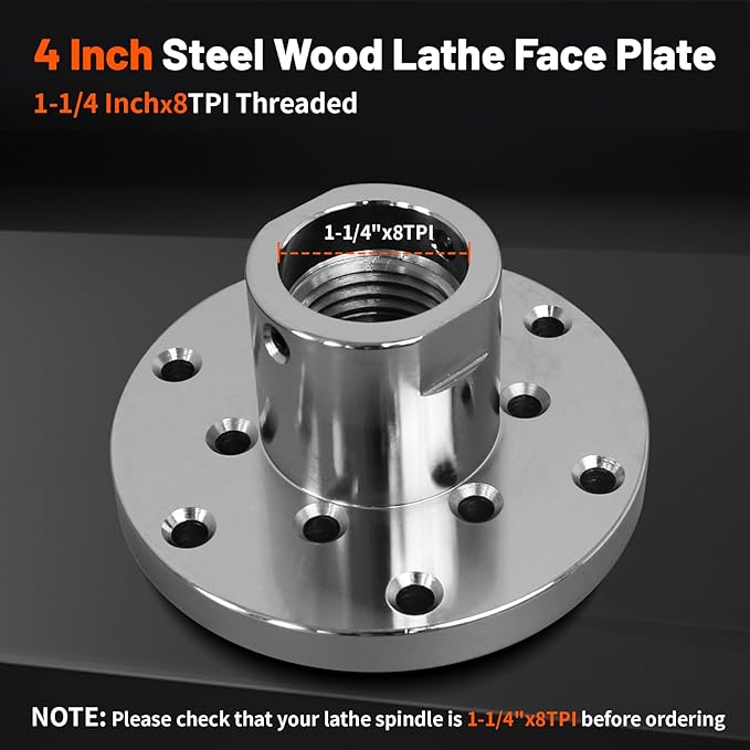 Wood Lathe Steel Faceplate 4",Faceplate for Wood Lathe,Lathe Face Plate Fit for 1-1/4" x 8TPI Spindle with Screwchuck