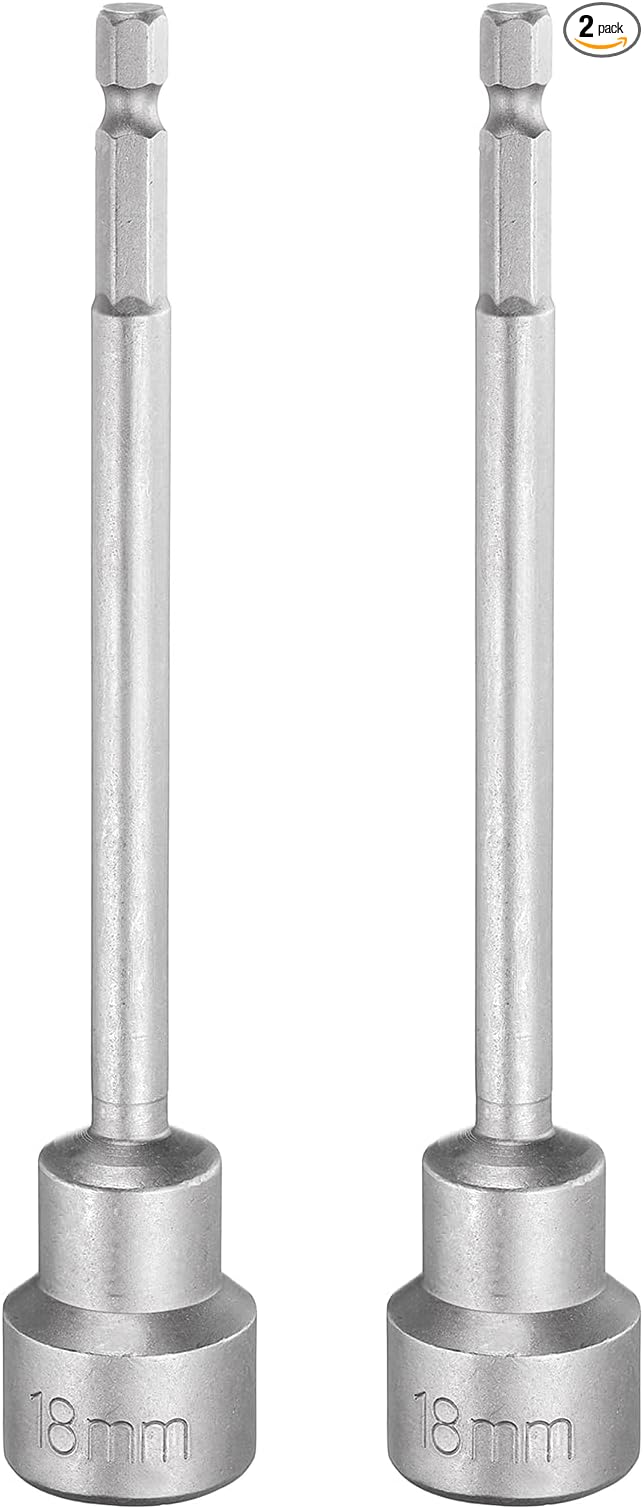 HARFINGTON 2pcs Nut Driver Drill Bit 18mm Metric Socket 1/4" Hex Shank 5.91" (150mm) Long Magnetic 6-Point Sockets Quick Change CR-V Steel Bolt Setters for Power Drill Drivers