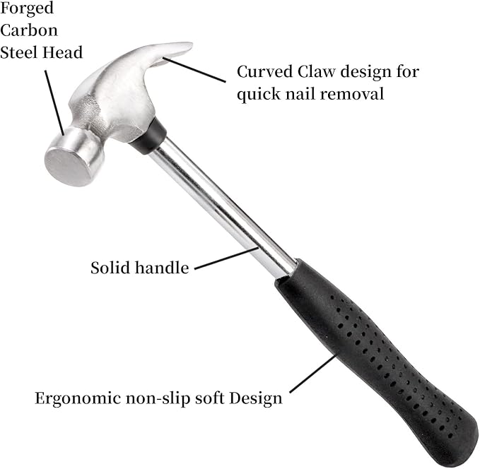 8 Pack 8 Oz Small Claw Hammer Set, Mini Hammer with Non-Slip Rubber Handle and Forged Hardened Steel Head, Small Hammer for Women, Picture Hanging, DIY