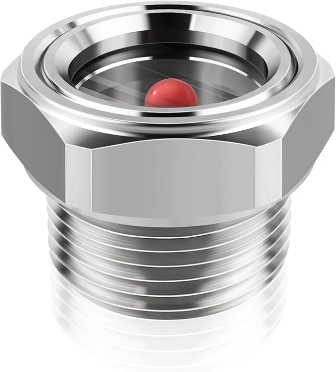 FANOVO 3/4" NPT Stainless Steel Air Compressor Sight Glass with Red Float Ball, Oil Level Sight Glass Replacement Site Plug for Easy Level Checks on Compressors & Water Tanks
