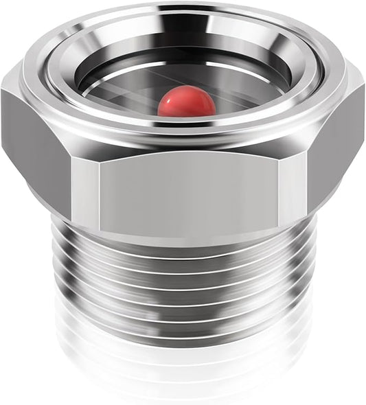 FANOVO 3/4" NPT Stainless Steel Air Compressor Sight Glass with Red Float Ball, Oil Level Sight Glass Replacement Site Plug for Easy Level Checks on Compressors & Water Tanks