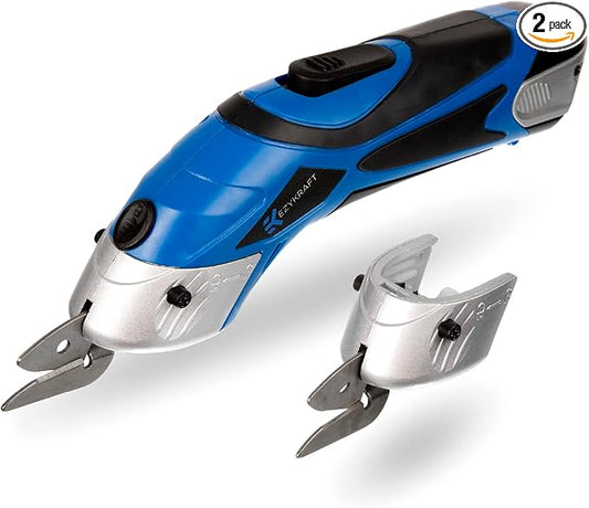 Cordless Electric Scissors for Cutting Fabric - Multifunctional Craft & Cardboard Scissors With Stainless Steel Blades & Replacement- 3.6V Lithium Ion Battery - Includes Charging Cable - Blue/Black