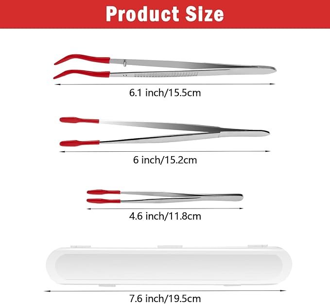 3PCS Tip Tweezers, Silicone Rubber Flat Tipped Tweezers Bent Tip for Jewelry Coin Stamp (Red)