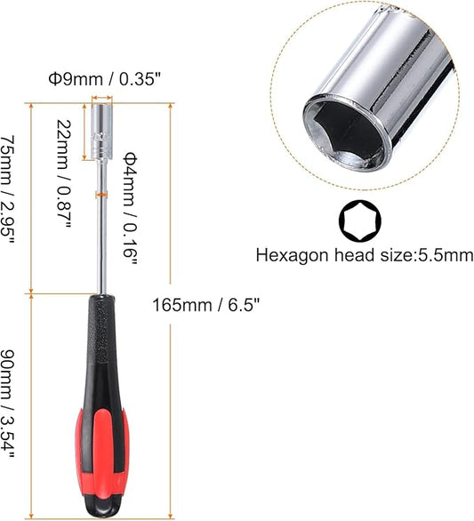 HARFINGTON Metric Nut Driver 6mm Dia 75mm Shank Non-Magnetic 6 Point Hex Socket Screwdriver with Non-Slip Handle for Tightening and Loosening Fasteners