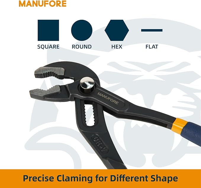 MANUFORE Water Pump Pliers, 7/10/16 Inch Quick Release Groove Joint Pliers with V-Jaw, for Griping Pipes, Rods, Shafts