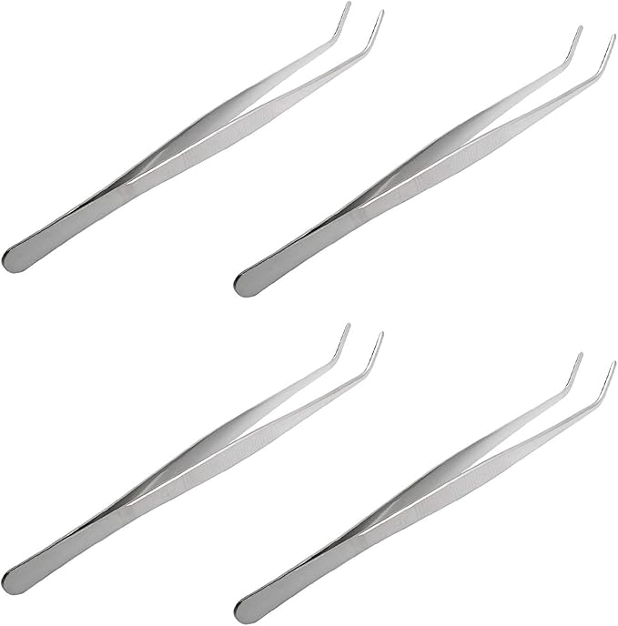 Aoje-Link Stainless Steel Tweezers with Curved Serrated Tip Sewing Machine Electronic Repair Tweezers Pliers Multi-Purpose Tweezers Tool Pliers Silver 4pcs