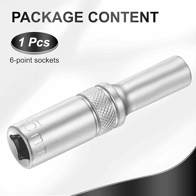 HARFINGTON 6 Points Deep Socket 1/4" Drive 5mm Deep Metric CR-V Steel Polished Nickel Plating Flip Sleeve 50mm / 2" Extra Long Socket Tool for Home Auto Nuts Bolts Repair