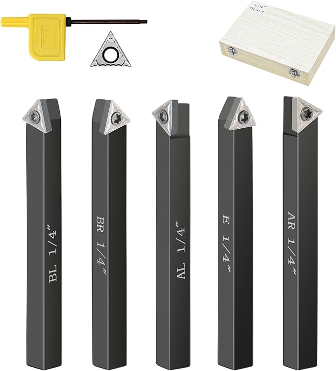 Metal Lathe Cutting Tools,5 Sets of 1/4 Carbide Metal Cutting Tool Bits Kit竊똈ndexable Lathe Turning Tool竊똂arbide Lathe Tools For Metal