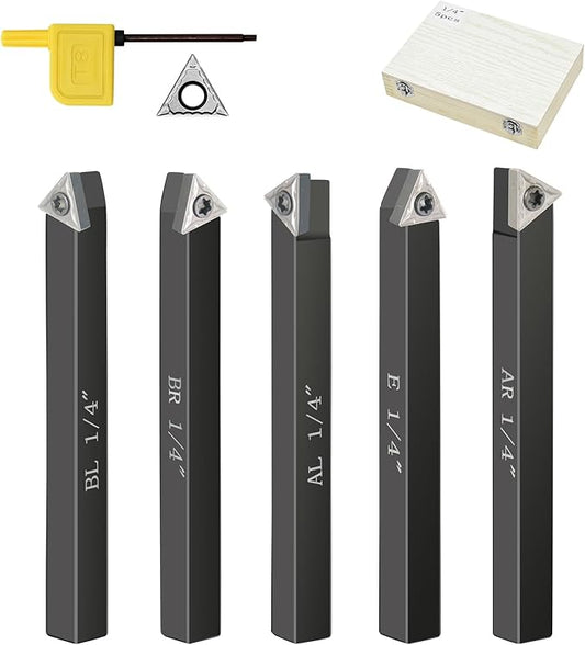 Metal Lathe Cutting Tools,5 Sets of 1/4 Carbide Metal Cutting Tool Bits Kit竊똈ndexable Lathe Turning Tool竊똂arbide Lathe Tools For Metal