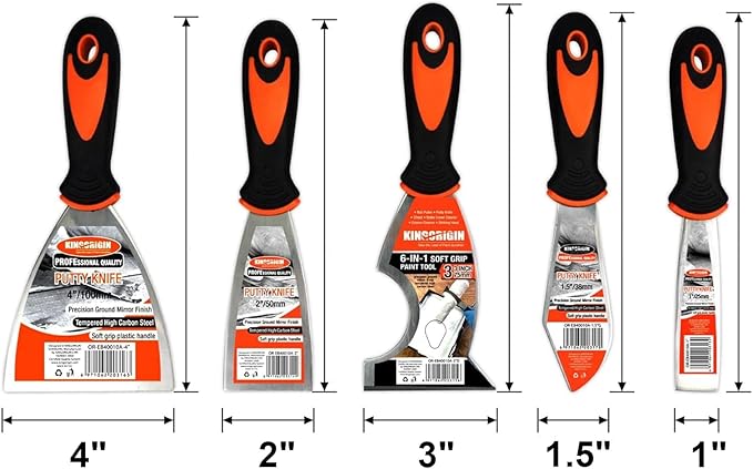 Putty Knife Set, 5 Pcs Paint Scraper (1" 1.5" 2" 3" 4"), Multi-use Scraper Tool, Spackle Knife for Drywall Repair, Wallpaper Removal, Paint Application, Applying Putty, Plaster