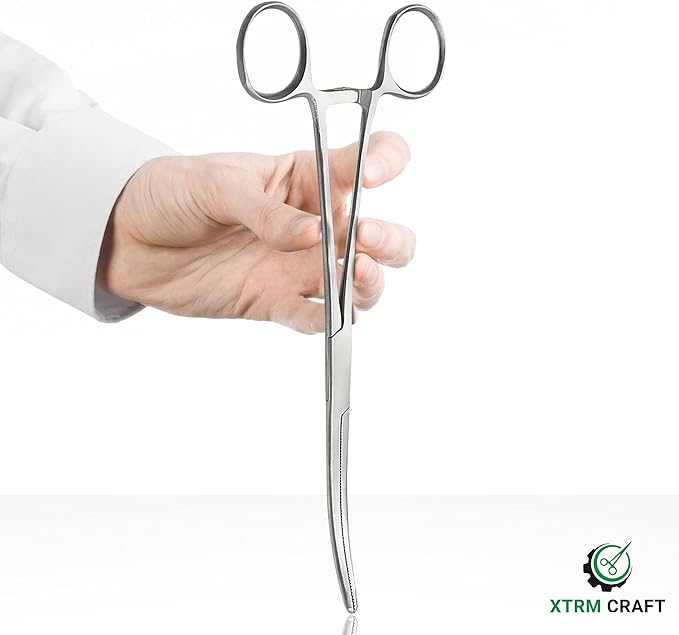 Pean Hemostat Straight and Curved Multipurpose Locking Tweezer Clamps Serrated, Stainless Steel - Hemostats for Nurses, Fishing Forceps, Crafts and Hobby