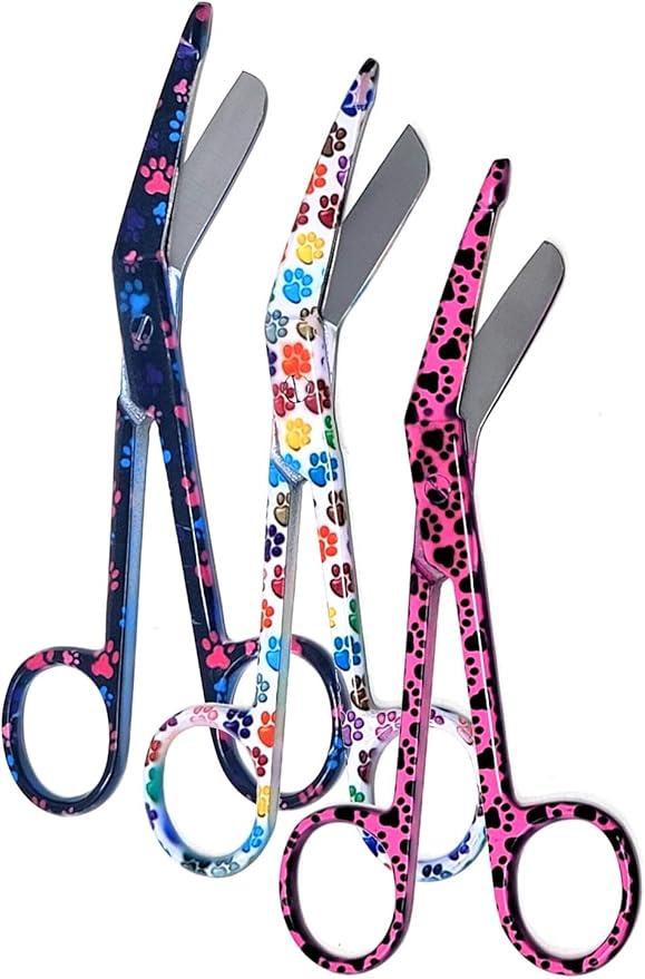 Set of 3 Assorted Pattern Nurse Doctor EMT Lister Bandage Scissors 5.5" (14cm), Stainless Steel, Premium Quality-Ideal Gift (PK1)
