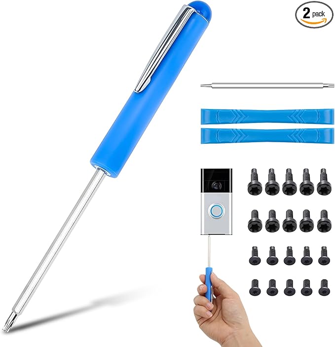 Screwdriver Bit Set for RingDoorbell, Double-Ended T6 T15 Screwdriver with 20Pcs Fits for All Ring Video Doorbell Models (Blue)