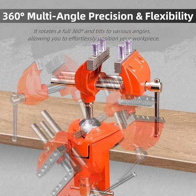 SYLPHID Bench Vise 3 Inch Heavy Duty, 360째 Swivel Base & Clamp-On Workbench Vise, Cast Steel Multi-Purpose Table Vice for Woodworking, Metalworking, Drilling, Sawing, DIY Projects