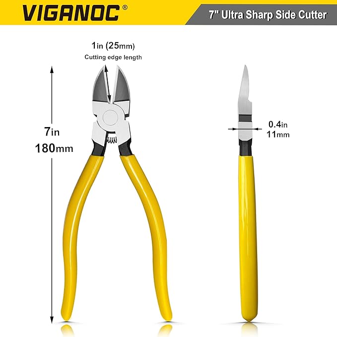 7-inch Ultra Sharp Side Cutter Set with Spring Loaded, Flush Cutting Pliers, Diagonal Cutting Plier for Jewelry Making, Electrical, Crafting, Flowers, Plastics