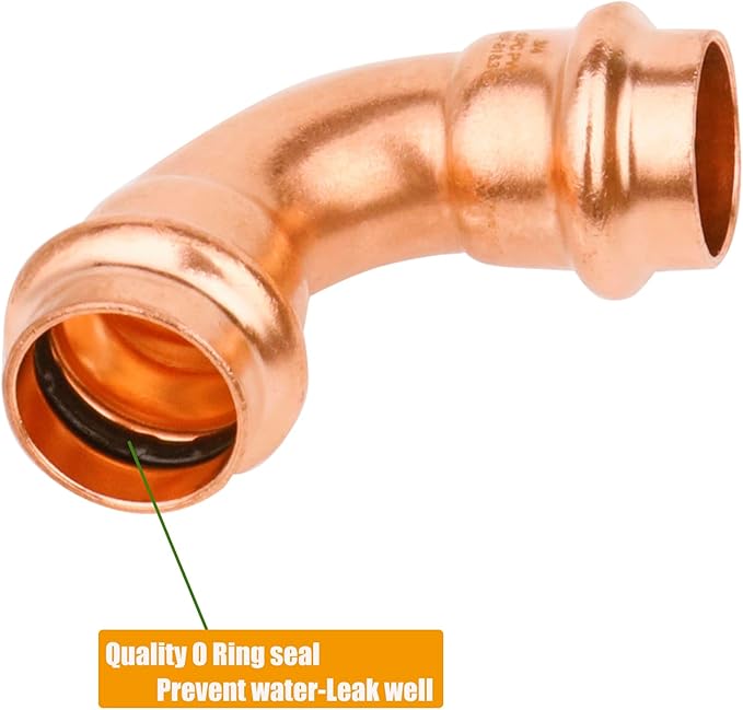 WHK 10 Pack 3/4" Propress x 3/4" Pro press Copper 90 Degree Elbow Crimp Press Fittings Adapter Coupling Propress 0.75??inch Cooper to Cooper Pipe Connection (Lead-Free)