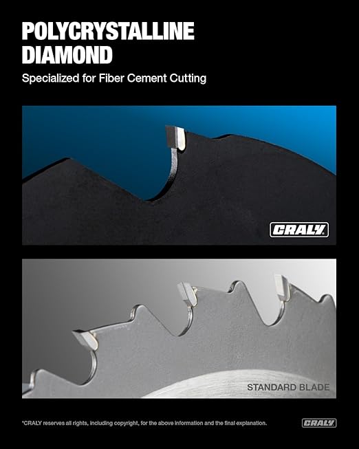 CRALY 7-1/4 Inch 4 Teeth Hardie Fiber Cement Circular Saw Blade, 5/8 Inch Arbor, Polycrystalline Diamond Tipped (PCD), Thin Kerf, Black Ice??Coating, for Laminate Flooring(C0704FC)