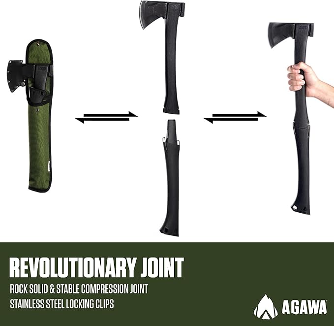 AGAWA ADK26 - Transforming Hatchet & Camping Axe - 2-in-1 Carbon Steel Log Splitter - Camping Gear for Hiking, Fishing, Hunting, Bushcraft, Survival Kit & Bug Out Bag