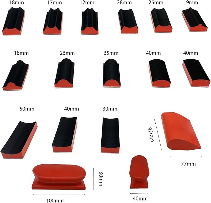 16pcs Hook and Loop Sanding Block Kit with 40pcs Sandpaper Sheets,Interchangeable Assorted Contoured Profile Sanding Pad Tools Set,Hand Sand Chassis for Wood Furniture,Auto Paint and DIY Crafts