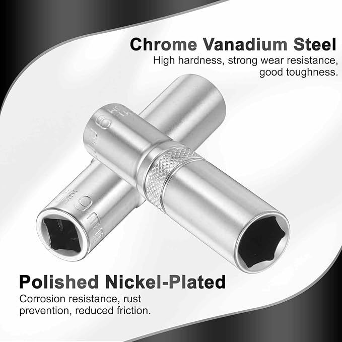 HARFINGTON 6 Points Deep Socket 1/4" Drive 9mm Deep Metric CR-V Steel Polished Nickel Plating Flip Sleeve 50mm / 2" Extra Long Socket Tool for Home Auto Nuts Bolts Repair