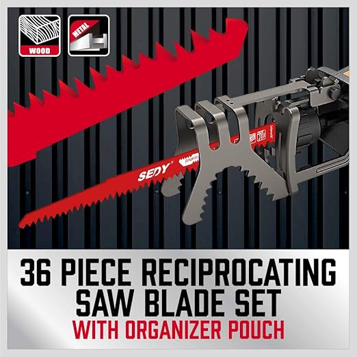 36-Piece Ultimate Reciprocating Saw Blade Set - Premium Saw Blades, Durable Wood & Metal Cutting Blades with Storage Pouch, Long-Lasting Pruning Blades