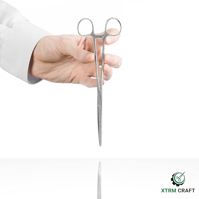 Pean Hemostat Straight and Curved Multipurpose Locking Tweezer Clamps Serrated, Stainless Steel - Hemostats for Nurses, Fishing Forceps, Crafts and Hobby