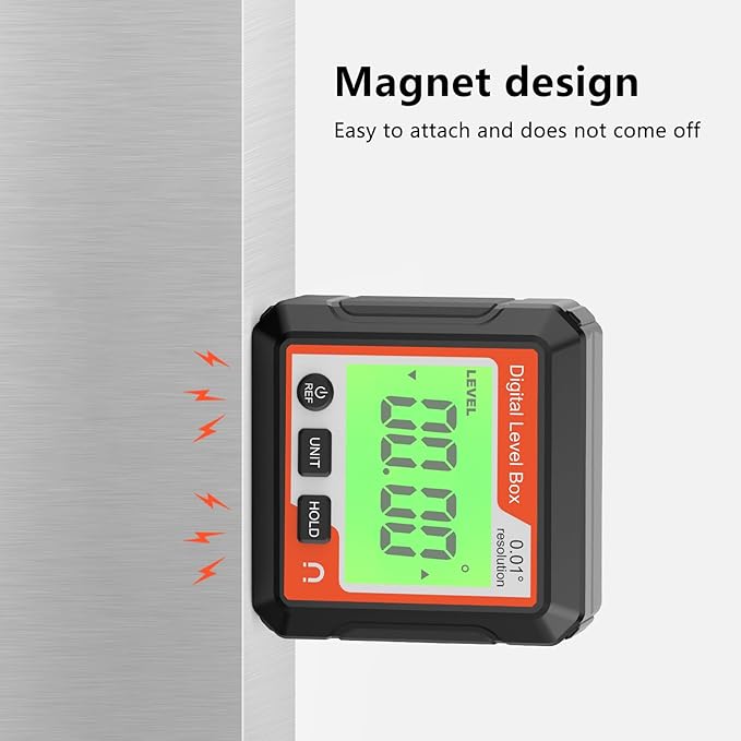 Abizarch Digital Angle Finder Magnetic Angle Gauge LCD Digital Level tool Protractor Inclinometer Level Box Backlit Portable Angle Measurement Tool Battery Operated (black+white) (Black+Red)