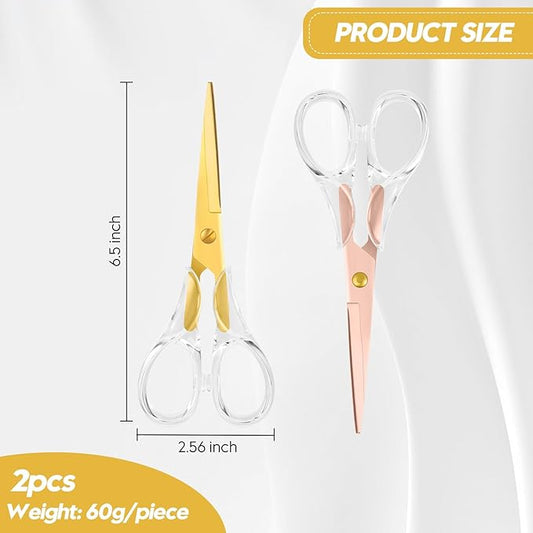 Honagu Acrylic Scissors 2-Pack 6.5", Multipurpose Stainless Steel, Sharp, Safe,Paper and Fabric Scissors for School, Office, Home, Sewing and Crafting (Rose Gold+Gold)
