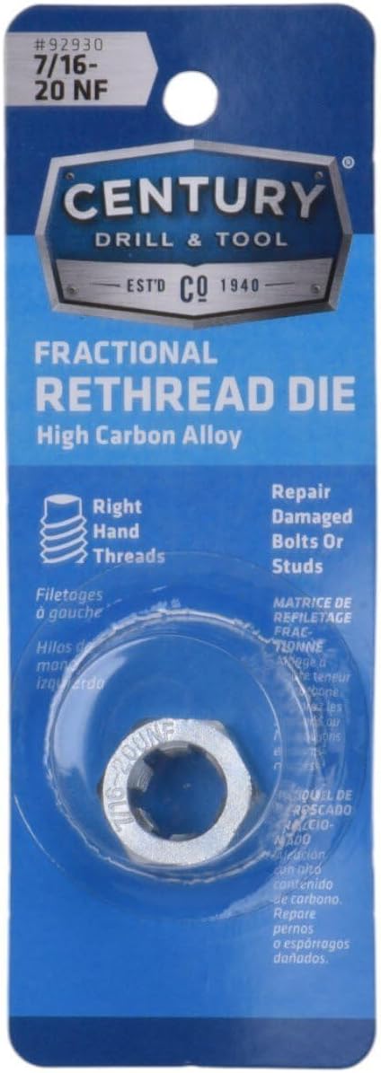 Century Drill & Tool, 92930, 7/16-20 NF, National Fine Fractional Right Hand Rethreading Die, High Carbon Steel, Fix Bolts or Studs