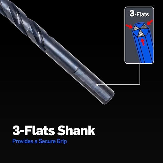 3-Flute Cobalt Drill Bit Set, M35 Metal Drill Bits for Metal and Steel, Oxynitride Coated, 3-Flats Shank, 135 Degree Split Point, for Hardened Steel, Stainless Steel, 17-Piece, 1/16"-3/8"