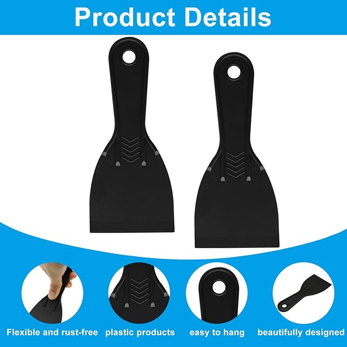 10 Pcs Plastic Putty Knife Scraper Set, 3 Inch Flexible Spackle Knife for Drywall Finishing, Plaster Scraping, Patching and Painting, Decals and Wallpaper Removal