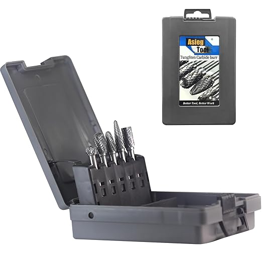Carbide Burrs Set 5pcs with 1/4''Shank Double Cut Solid Power Tools Tungsten Carbide Rotary Files Bits for Die Grinder Metal Wood Carving Engraving Polishing Drilling Grinding Milling Cutting