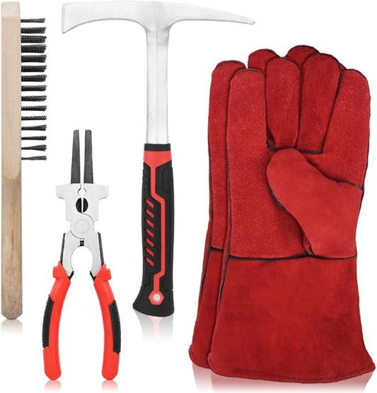 4Pcs Welding Slag Removal Tool Set, Welding/Chiseling Hammer, with Forged Steel Construction and Shock-Absorbing Handle, Welding Slag Removal Tools for Cleaning and Slag Removal