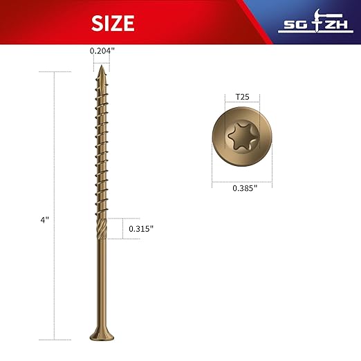 #10 x 4 Inch Deck Screws (45Pcs) 1lb. Carbon Steel, Yellow, Flat Head, Rust Resistant epoxy Coated, with T25 Star Bit