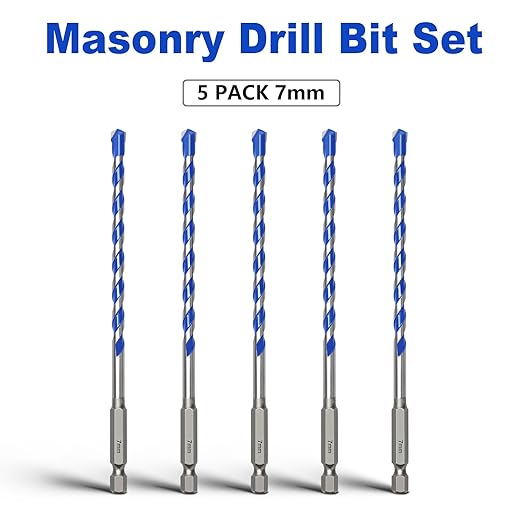 5 Pack 9/32 inch (7mm) Concrete Drill Bit Set, Masonry Drill Bit Set with Hex Shank,Carbide Tip Drill Bits for Concrete, Tile,Brick, Plastic, Cement (9/32"竊? Pcs竊?
