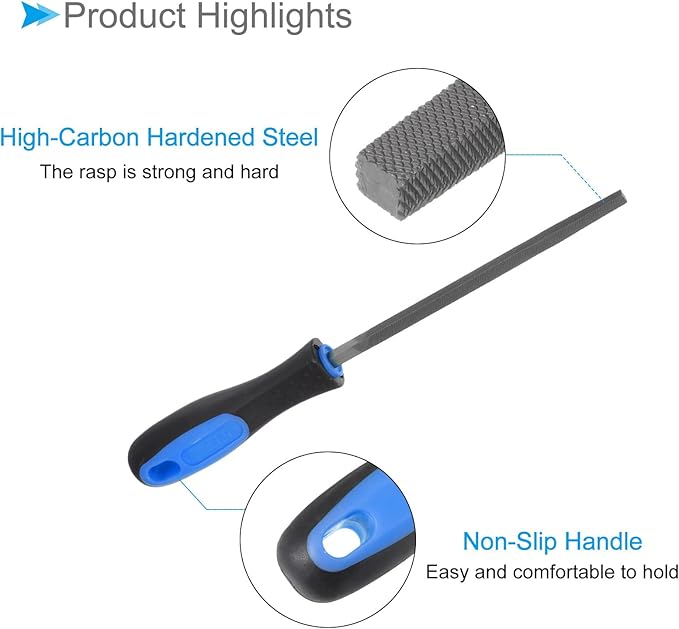 Square File, | 6 Inch File Length |, High Carbon Steel Double Cut File Hand Rasp with Anti-Slip Grip Handle - (Applications: for Shaping Metal Wood Plastic), 1-Piece