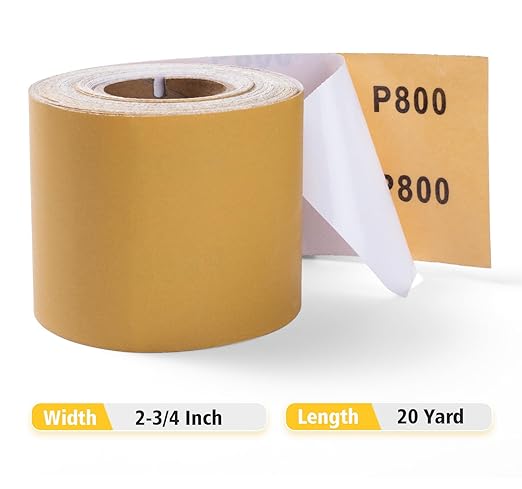 S SATC 800 Grit PSA Longboard Sandpaper 20 Yard Long Continuous Roll, 2-3/4" Wide Self Adhesive Stickyback Sanding Sheets for Automotive, Hand Sanding Blocks,Woodworking, Metal, Plastic