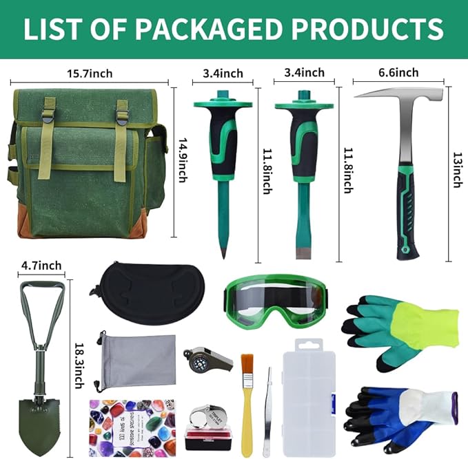 16-Piece Geological Rock Hammer Kit, Portable 32-ounce Hammer and Chisel Backpack Set, Suitable for Rock Hunting, Gold Mining,Ideal Choice for Beginners and Enthusiasts