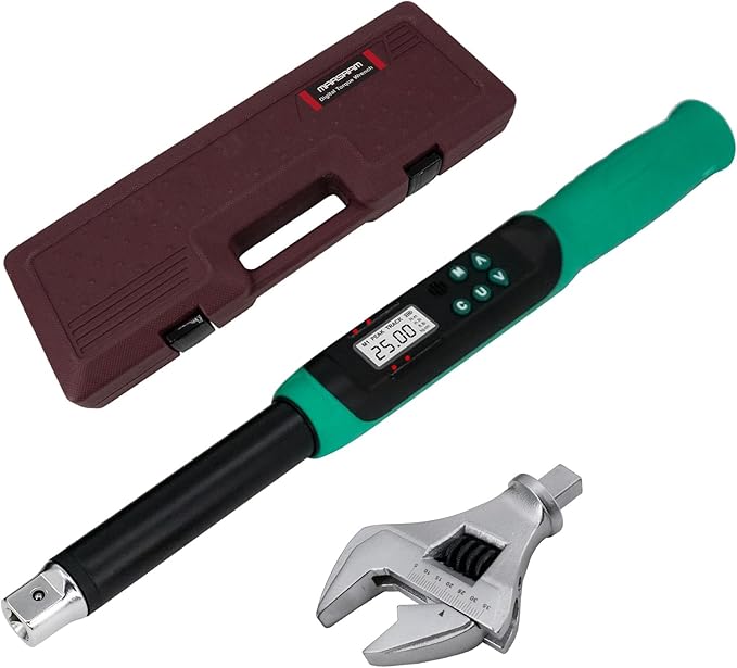 Marsram Adjustable Digital Torque Wrench, 5-99.6ft.lbs/6.8-135N.m, 5-35mm Jaw, Open End Interchangeable Electronic Torque Wrench With Buzzer And LED, For HVAC Car Moto Repair Tool, Calibrated