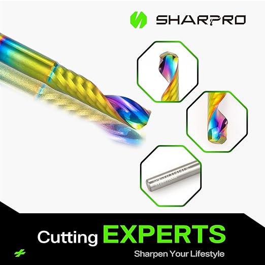 O Flute Upcut Spiral Router Bit 1/4 Inch Shank 1/4 Inch Cutting Dia. Carbide Single Flute CNC Router Bit with Coated, Ideal for Aluminum, Plastic, Acrylic, Wood, MDF and PVC