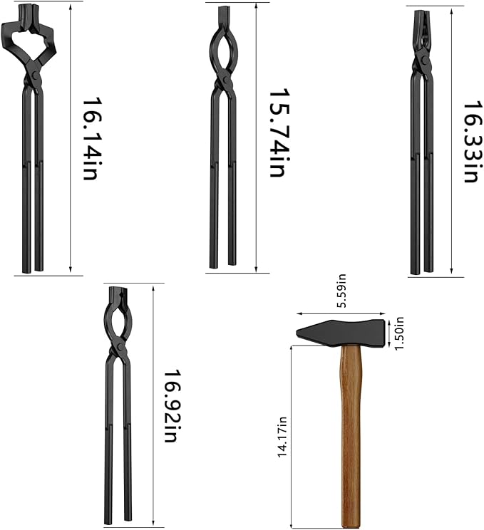 Blacksmith Tongs Set,5PCS Blacksmith Forge Kit for Beginner and Seasoned Blacksmiths, Craftsmen and Bladesmiths