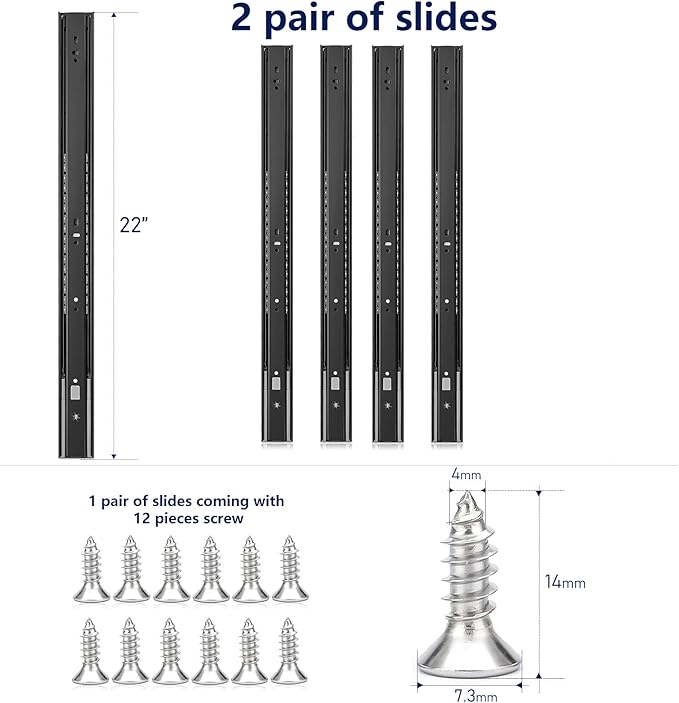 Ravinte 12 Inch Soft Close Drawer Slides 2 Pairs 4 Pack Black Full Extension Ball Bearing Drawer Glide Side Mount