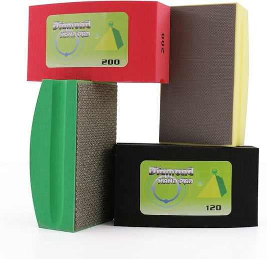 Diamond Hand Pads Foam Backing for Tile Stone Marble Concrete Ceramics Granite Glass Wet Dry (4 PCS)