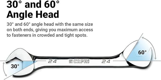 Capri Tools Angle Open End Wrench Set, 30째 and 60째 angles, 6-24 mm Metric, 19-Piece with Mechanic's Tray