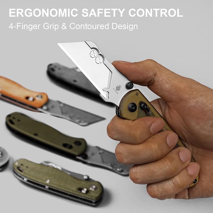 Kizer Uti Bear(New Dual-screw Version) Folding Utility Knife, Clutch Lock Box Cutter EDC Pocket knife with 5PCS Razor Blades, Pocket Knives with Pocket Clip for Men Women V3619JA4